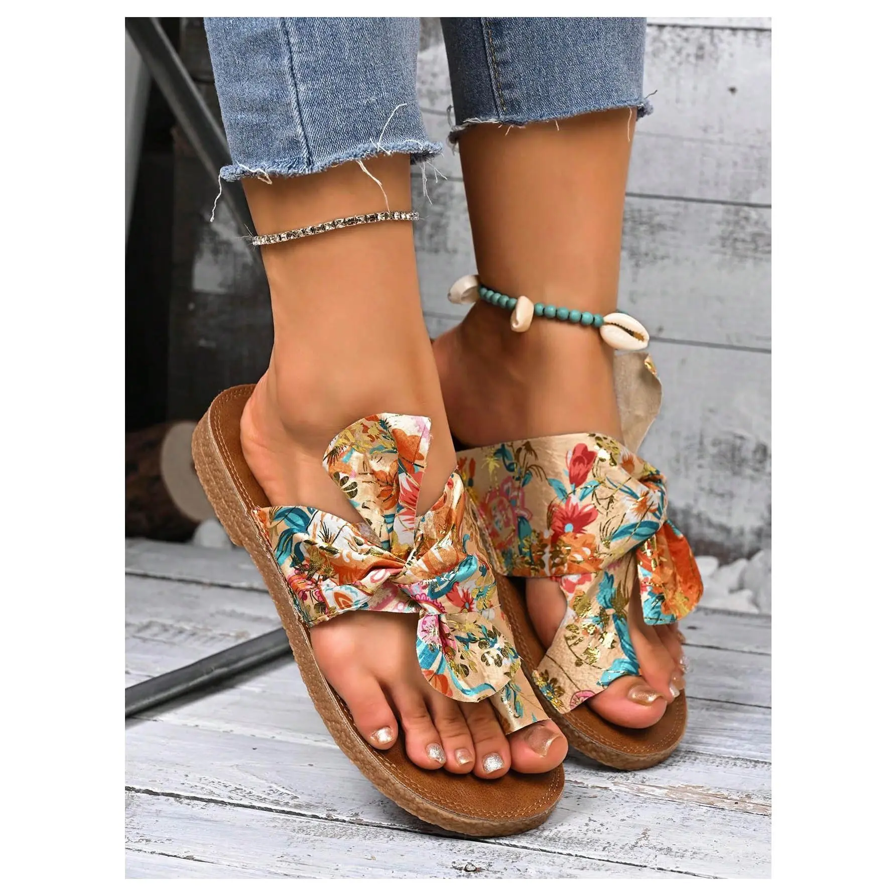 Rainbow Dressy Flat Sandals Trendy 2026 Vacation Beach Open Toe Thong Sandals Summer Slides