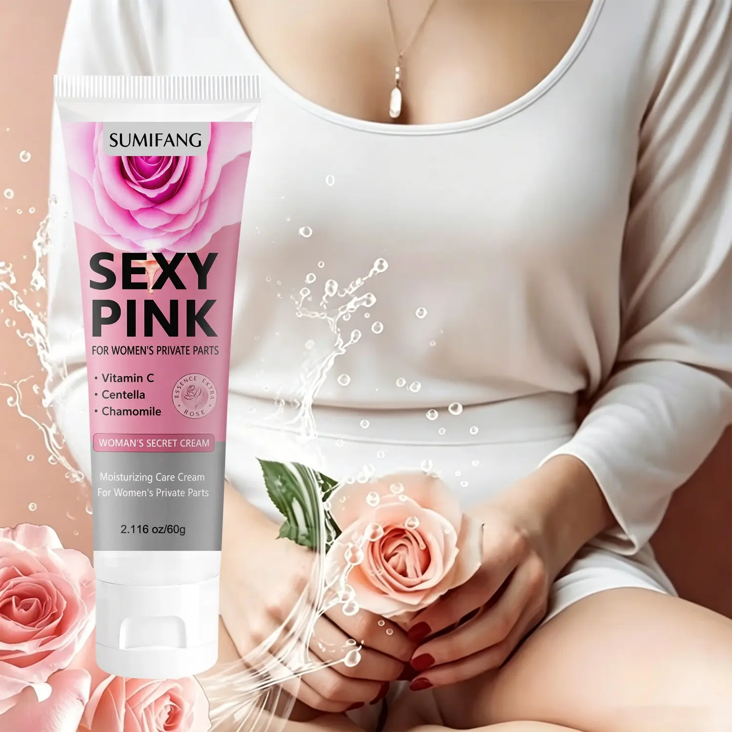 SUMIFANG Sexy Pink Intimate Moisturizing Cream 60g | Centella Asiatica + Chamomile Soothing and Moisturizing | Daily Intimate Care | Feminine | Safe for Sensitive Skin | Gentle Post-Bath Care | Body Care Cream #IntimateCare
