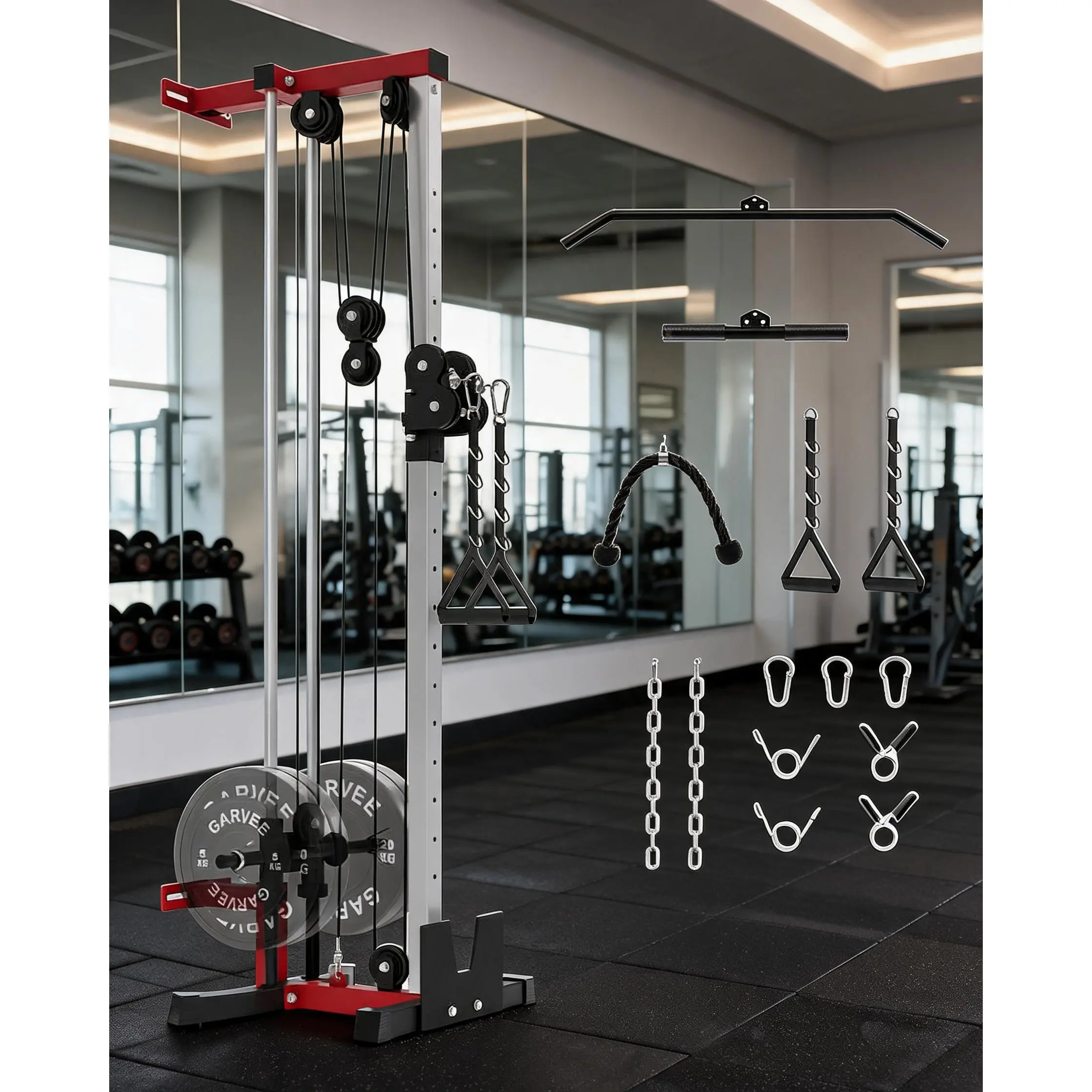 Dual Pulley Wall-Mounted Cable Machine, Adjustable Exercise Machine for Home Gym - 19 Positions, 400lbs Capacity, Arm Strength Trainer, Chest Workout Equipment, Lat Pulldown System, Full Body Strength Training Home Gym Accessory
