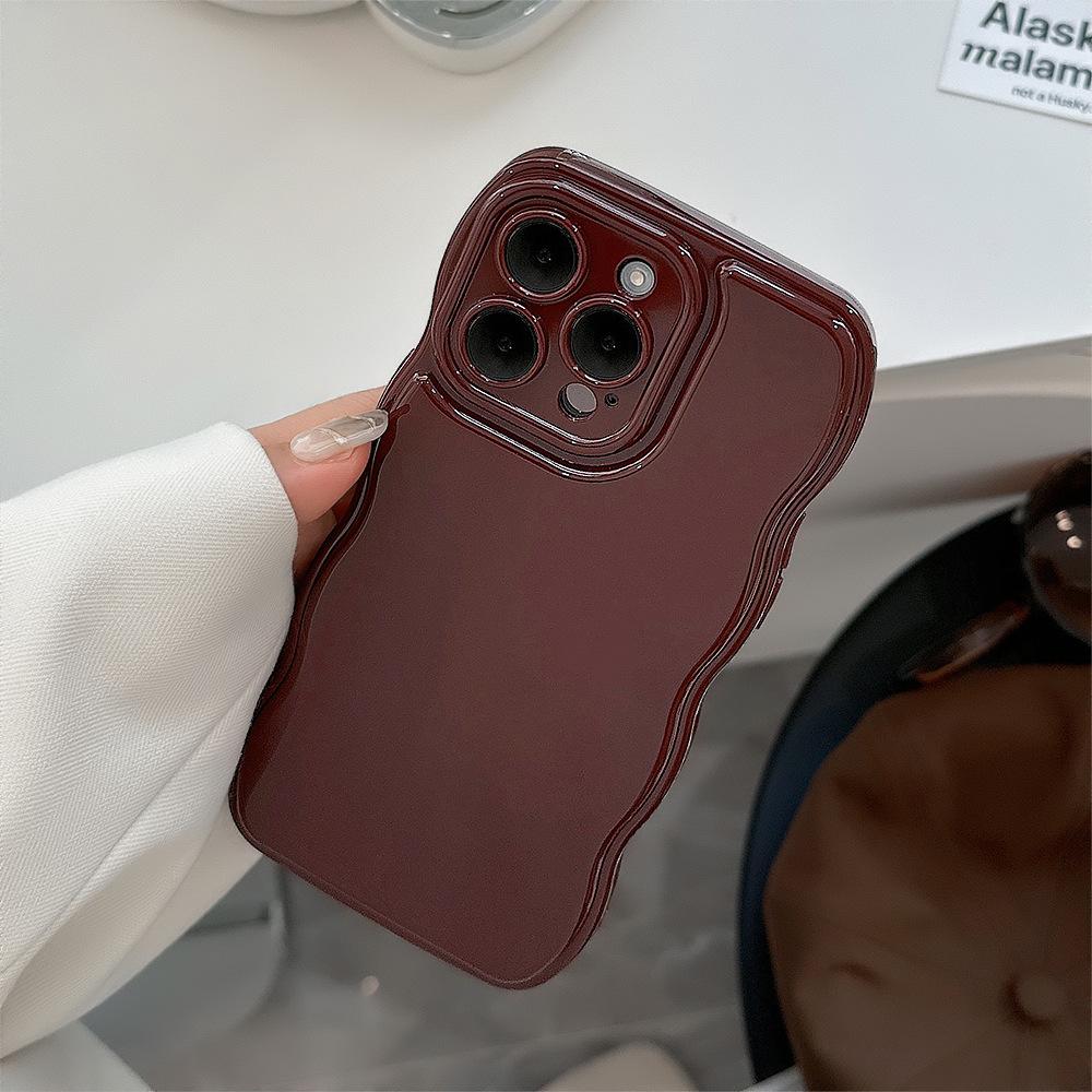 Retro Wine Red Wavy Phone Case For iPhone 17 16 15 14 13 12  Pro Max  Woman Girl Soft Shockproof Bumper Back Cover
