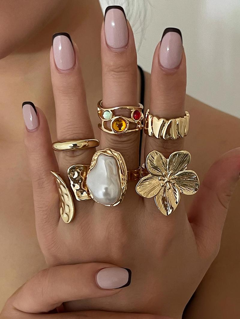 Vintage Flower Design Cuff Ring, Statement Multi Ring, Fashionable Jewelry for Women & Girls, Casual Jewelry for Party, Daily Clothing Decor, Trendy All-match & Exquisite Jewelry for Birthday Gift