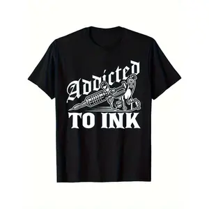 180gAddicted to Ink Tattoo Lover Tattoo Artist T-shirt, Black Crew Neck T-shirt, Beautiful Print, Ideal for Sports and Leisure Activities