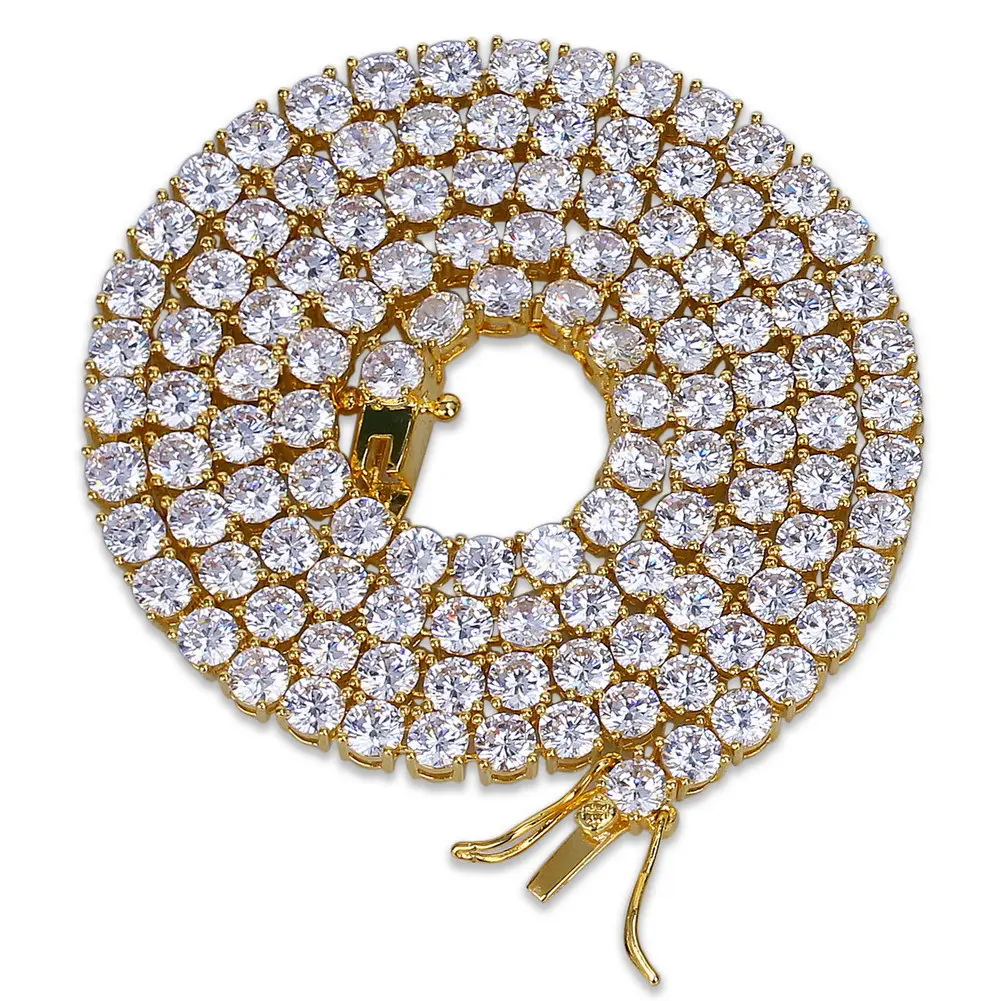 3mm-5mm hip-hop single-row zircon tennis chain necklace and bracelet, simple and exquisite fashion jewelry for men and women