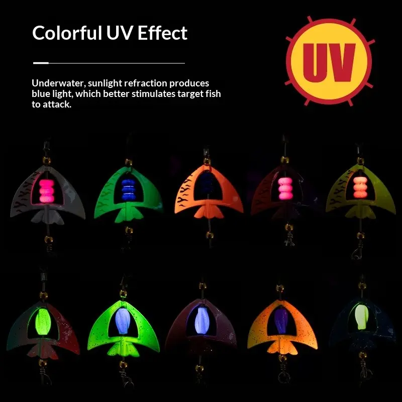 5Pcs UV High Speed Spinner Spoon Lure Kit, Long Cast Metal Fishing Tackle for Bass, Walleye Freshwater Saltwater UV spinner spoon lure, high speed rotating metal bait, long cast fishing tackle, bass walleye lure, full water depth, low speed stable spin,