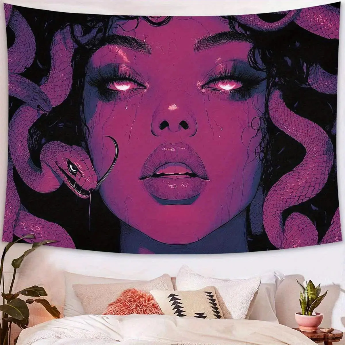 Medusa Tears Snake Print Tapestry Wall Mural - Gothic Diablo-Style Lightweight Wrinkle Resistant Decorative Tapestry, Polyester Backdrop & Banner for Living Room Parties, Home & Festive Supplies Wall Art