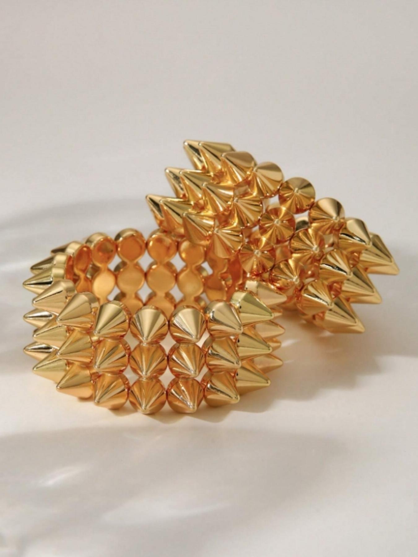 2pcs Punk Style Rivet Spikes Bracelet Set, Unisex Silver Color Edgy Design, Perfect for Daily Wear, Parties & Festivals, Trendy Jewellery Accessories