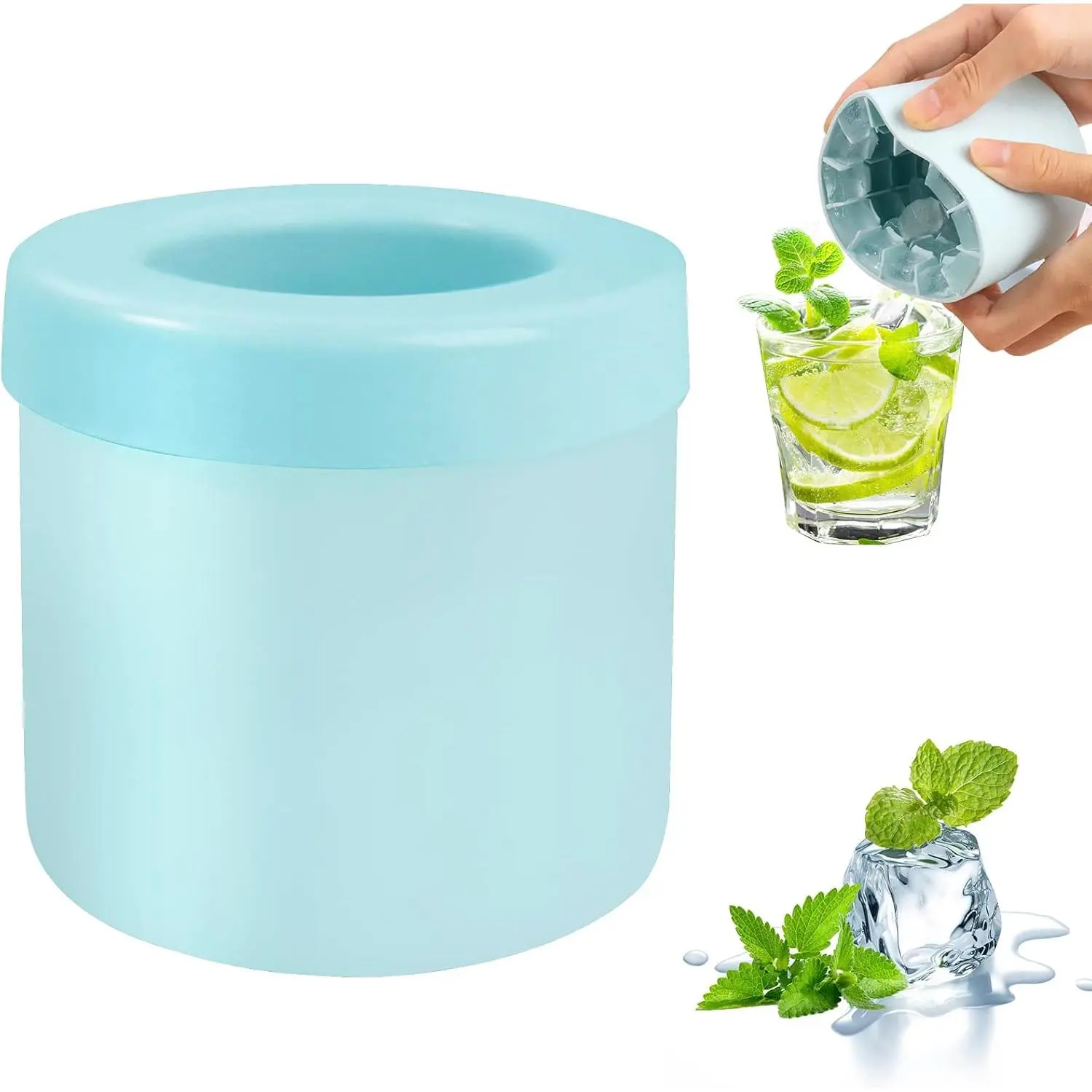 Cylinder Silicone Ice Cube Mold, New 3D Ice Cubes Maker, Decompress Ice Lattice, Press-Type Easy-Release Ice Cup