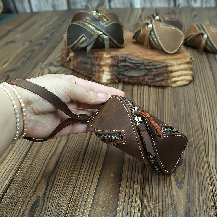 Men’s & Women’s Leather Key Bag, Retro Crazy Horse Leather Zipper Wallet for Car Keys, Card Holder, Stylish Key Organizer, Multi-purpose Keychain for Daily Use, Travel, Gifts