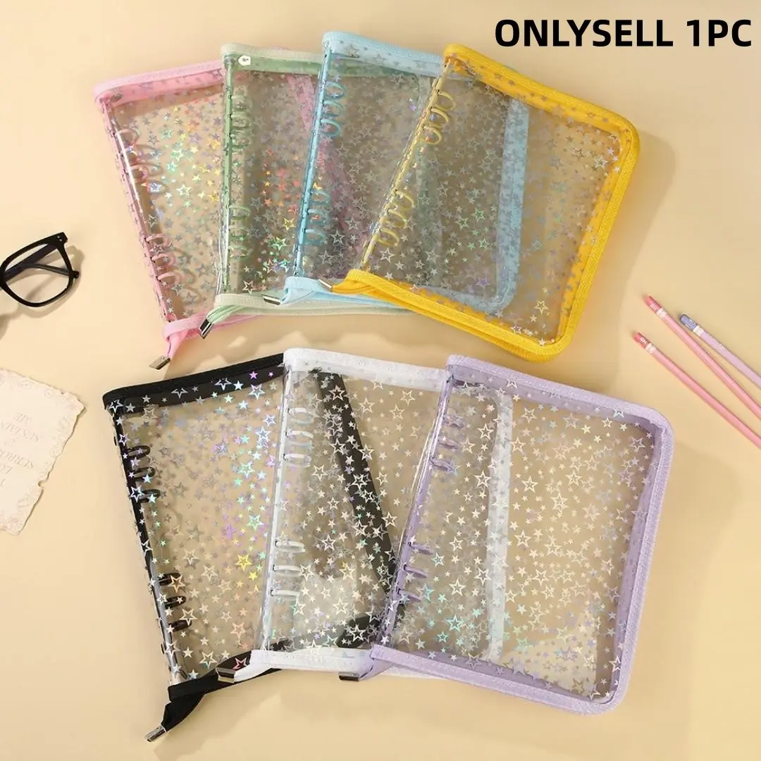 A5 Transparent Star Zipper Binder, 6-Hole PVC Cover, Photo Album Organizer, Ideal for Cards/stickers/pictures, Home Storage Tool