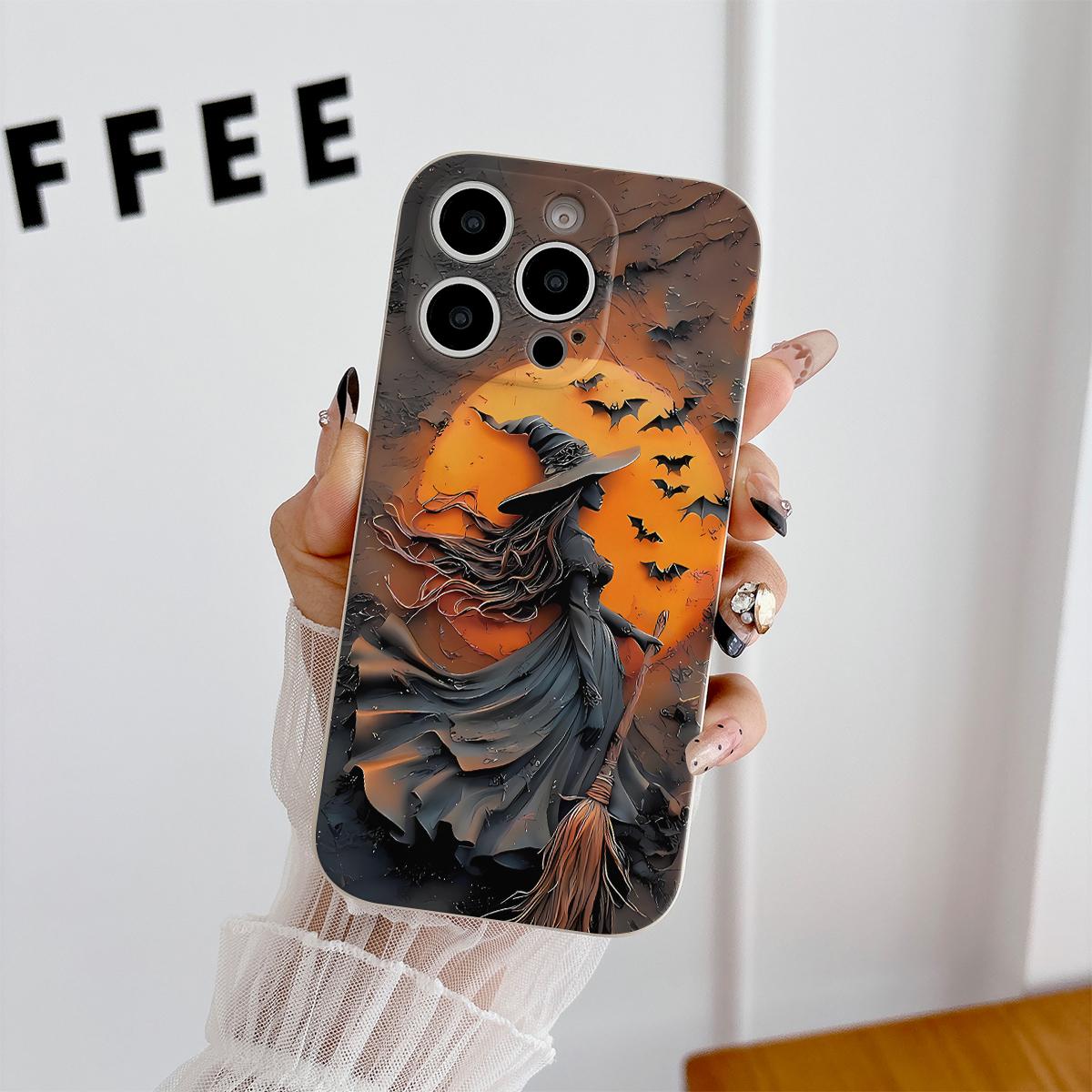 Halloween Witch Ghost Bat Pattern Mobile Phone Case , Soft Silicone , Fully Protected and Shockproof For iPhone 17 16 15 Pro Max 14 13 12 11 Plus 17e Cover