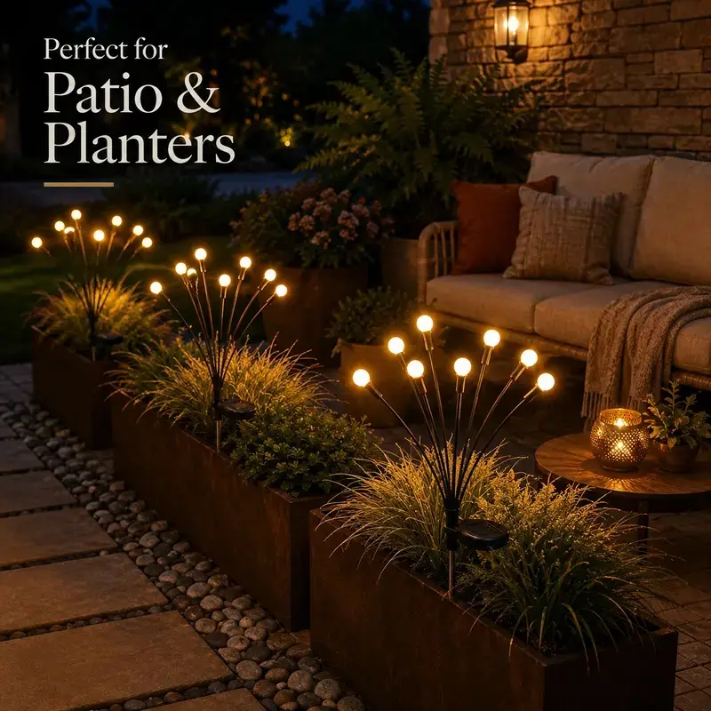 Outdoor solar-powered firefly lights, Garden Decorative Lighting, Solar Illuminated 6/8-unit waterproof garden stake lights, automatic dusk to dawn illumination, 48/64 LED bulbs, suitable for yards, patios, paths, sidewalks, and landscaping.