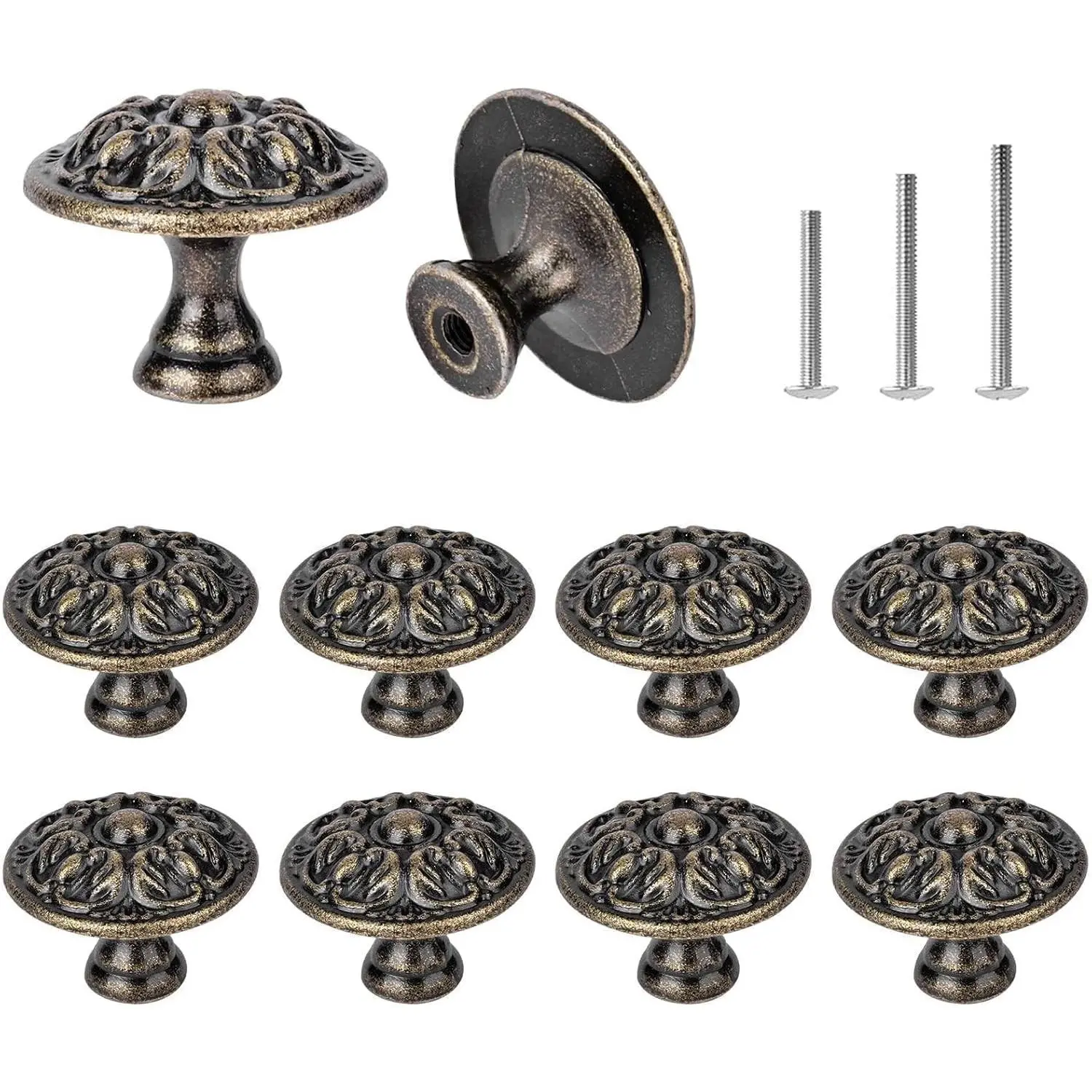 Vintage Cabinet Knobs 10 Pack Antique Bronze Floral Drawer Knobs