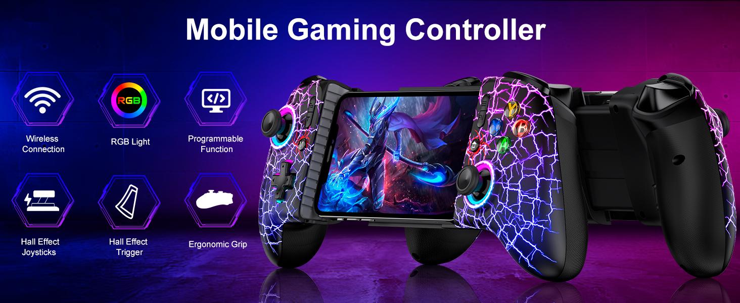 Full-Size Gaming Phone Controller for iPhone 15/16, Android Phone Tablet, Mobile Gamepad with Hall Trigger/Joysticks