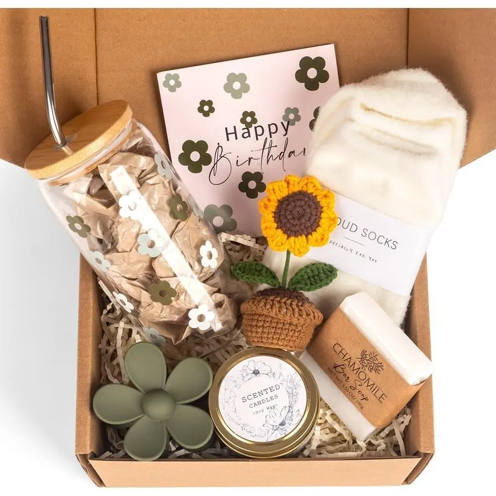 Birthday Gifts for Women, Self Care Gift Baskets for Women, Care Package for Teen Girls, Her, Mom, Sister, Best Friend, Wife, Girlfriend, Coworker, Sending Sunshine Sunflower Gift Baskets