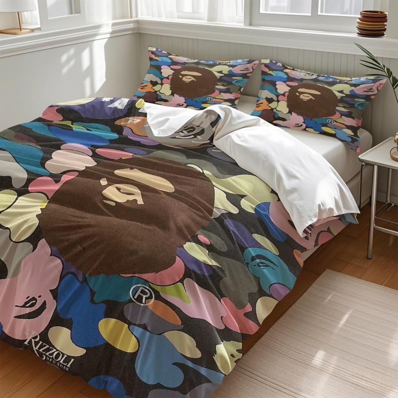 BAPE Multi-Color Camo Kids 3-Piece Bedding Set, Soft & Durable Fabric, Playful Rainbow Camouflage Print, Street Style Bedroom Decor for Kids, Ideal Gift for Young Streetwear Enthusiasts
