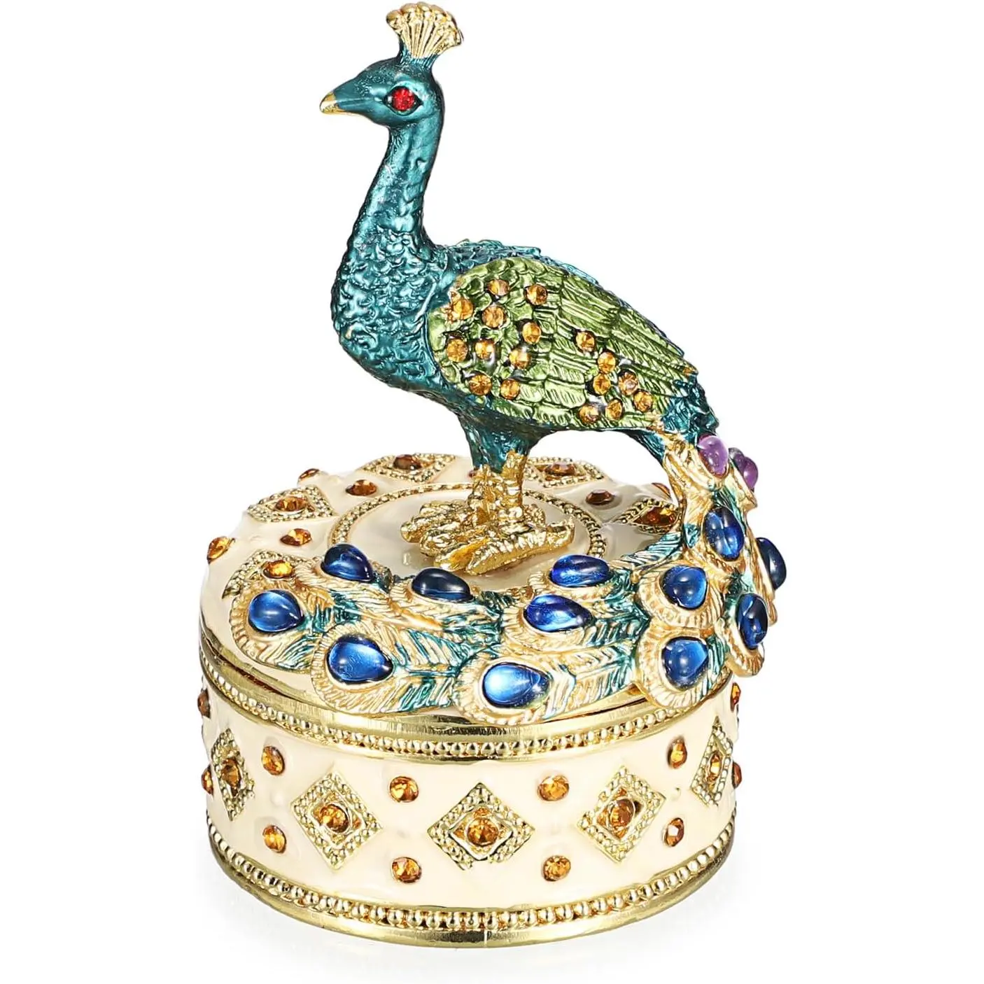 Mini Peacock Trinket Box,  Metal Enameled Decorative Box Ring Earrings  Organizer Peacock Figurine Lid  Box for Girl Women