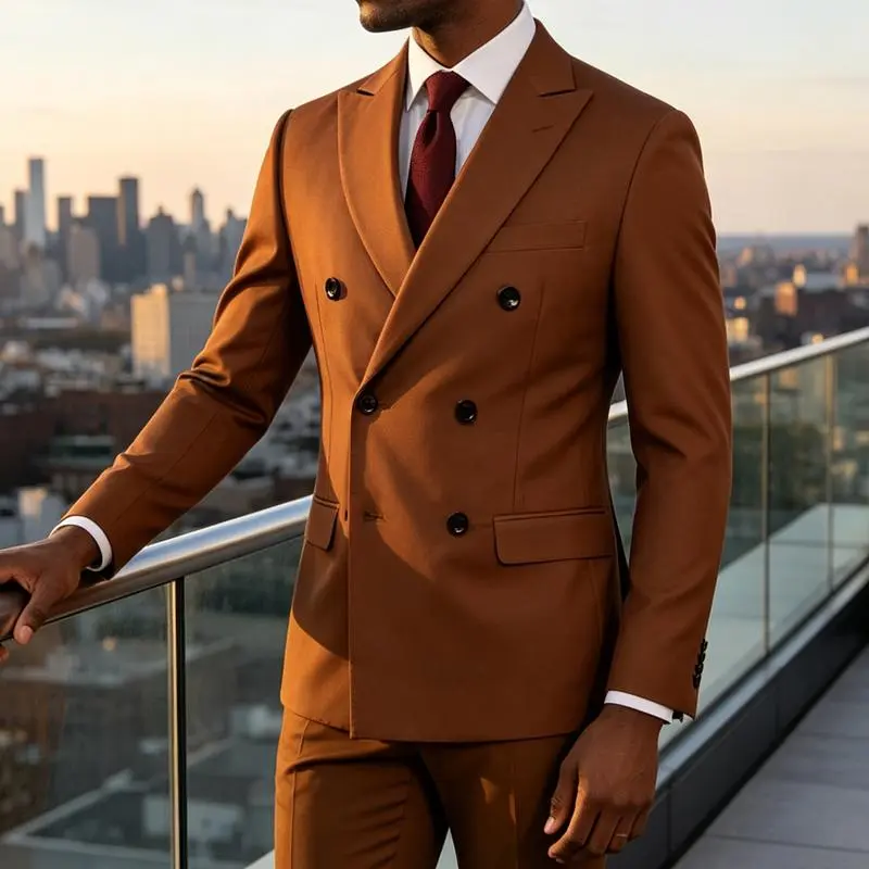 Mens Suits Slim Fit 2 Piece Double Breasted Blazer Tuxedo Suit Set for Men Casual Wedding Casual Business Formal Minimalist