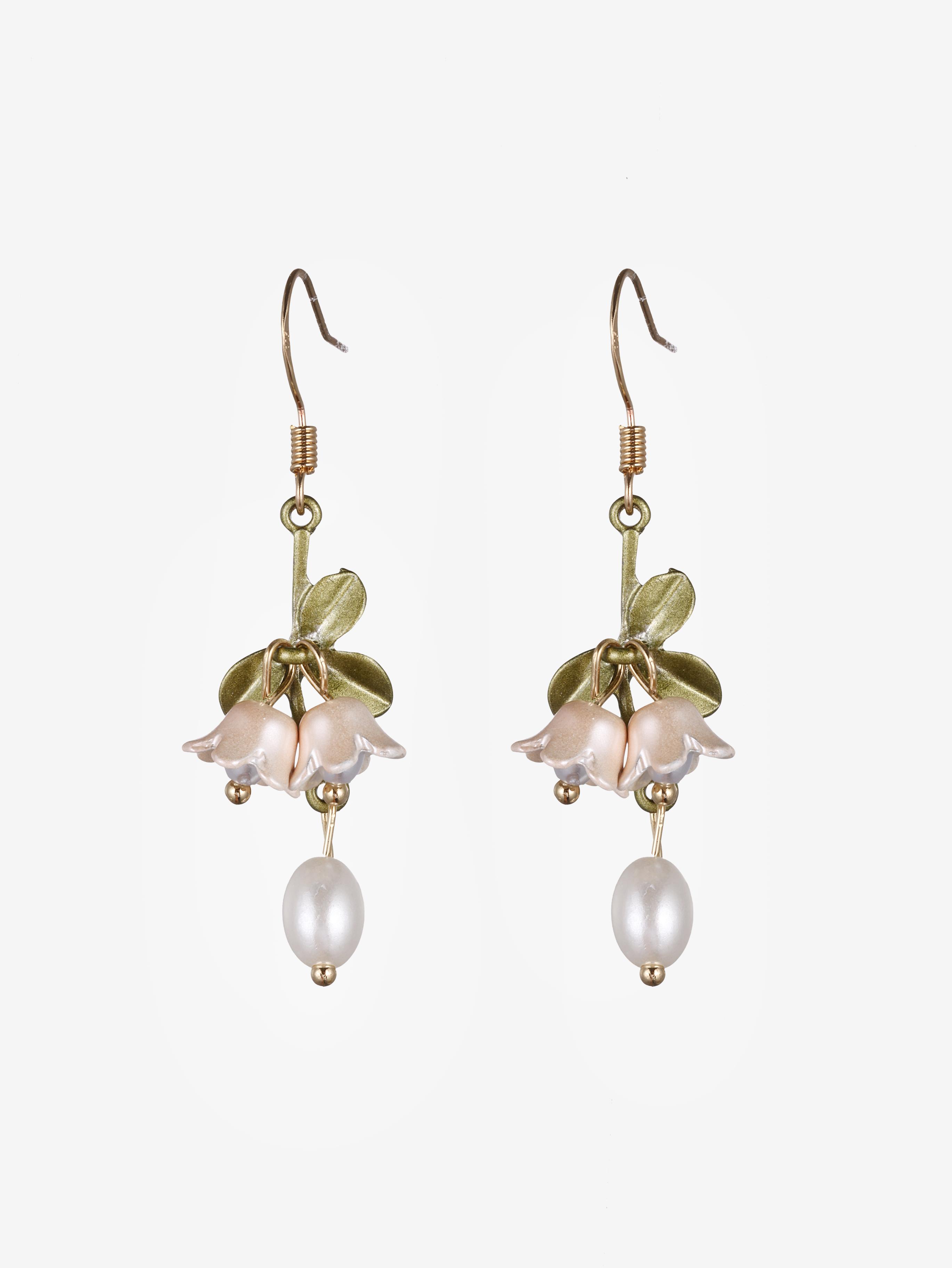 Cider [one-size] Flower Decor Faux Pearl Drop Earrings