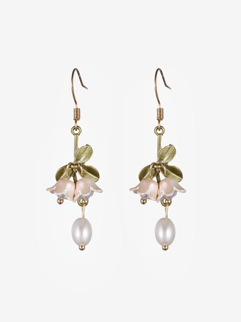 Cider [one-size] Flower Decor Faux Pearl Drop Earrings