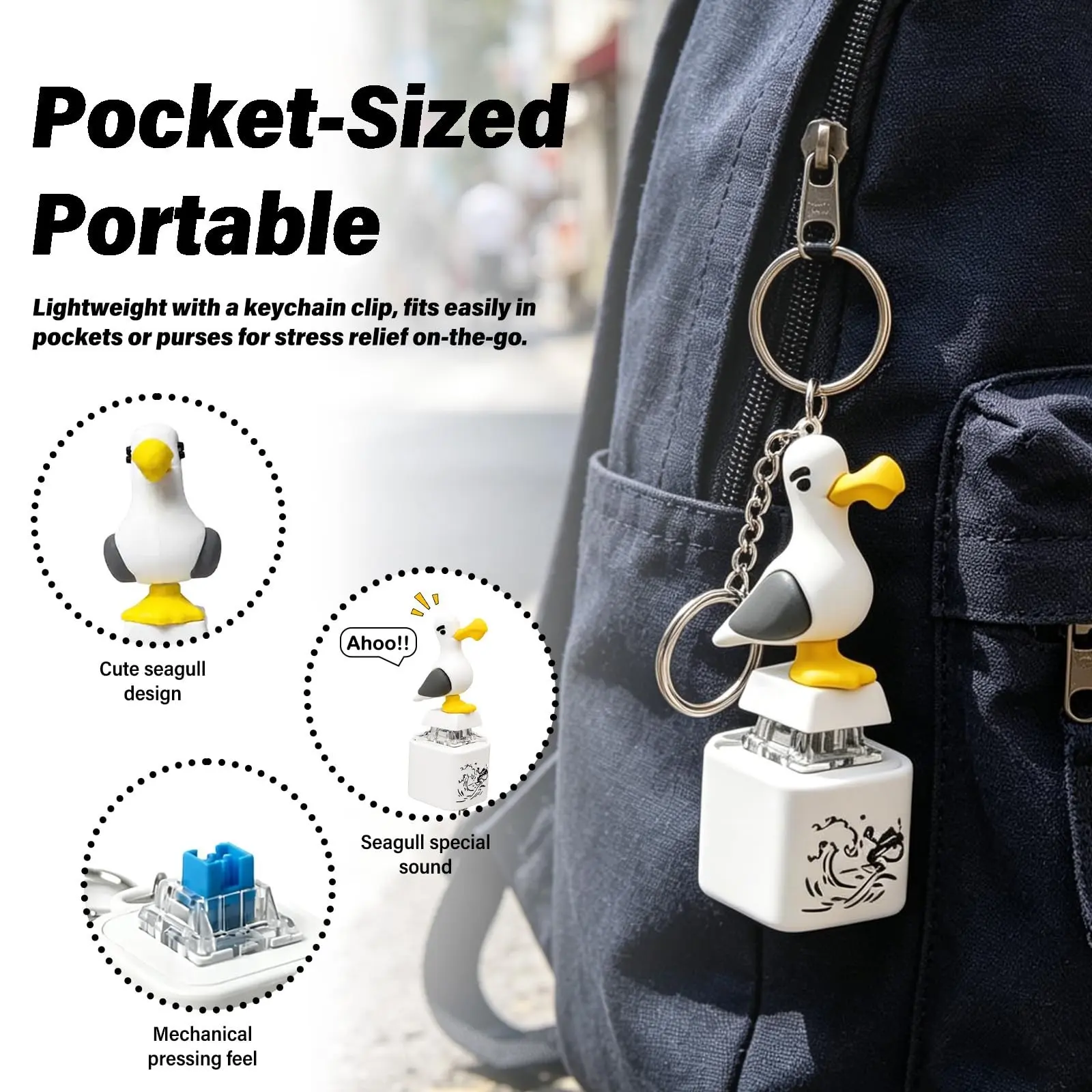Seagull Mine Sound Button Keychain, Fidget Keyring, Rechargeable Fidget Spinner, Real Sound and LED Light, Fun Interactive Desk Stress Relief Toy, Adult Gift