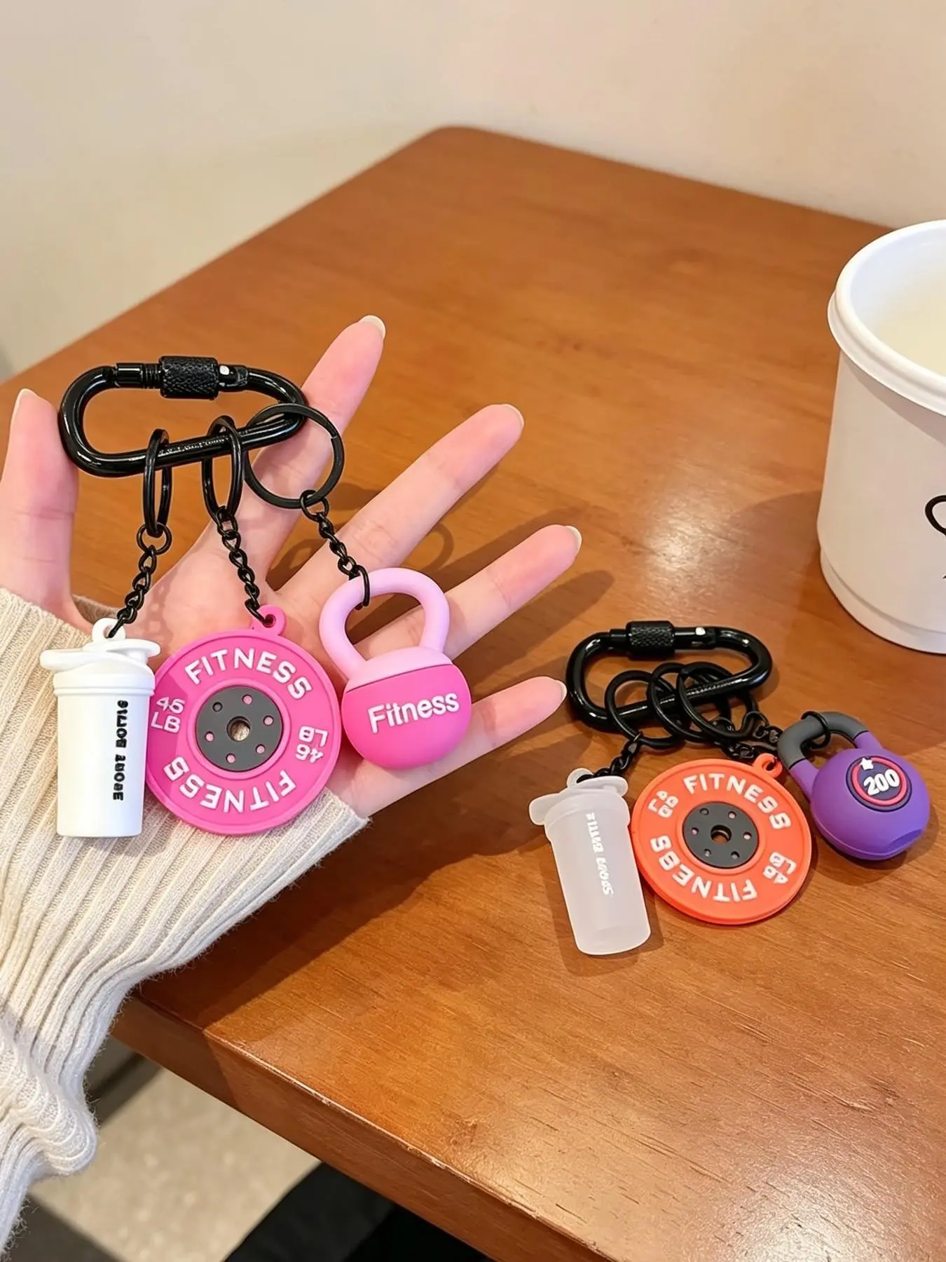 Y2K Sporty Gym Rat Aesthetic Mini Fitness Equipment Keychain Kettlebell Weight Plate Shaker Bottle Charms Screw Lock Carabiner Gym Backpack Bag Pendant Gift For Workout Fitness Lovers Men Women