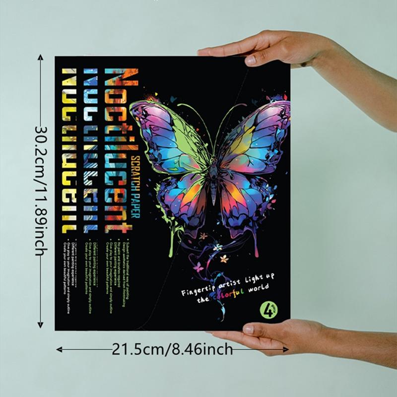 Glow in The Dark Scratch Art Painting Paper, 1 Set Scratch Art Paper with Pen & Cleaning Brush, Creative Craft Tools Set, Fun Magic Diy Sketch Card