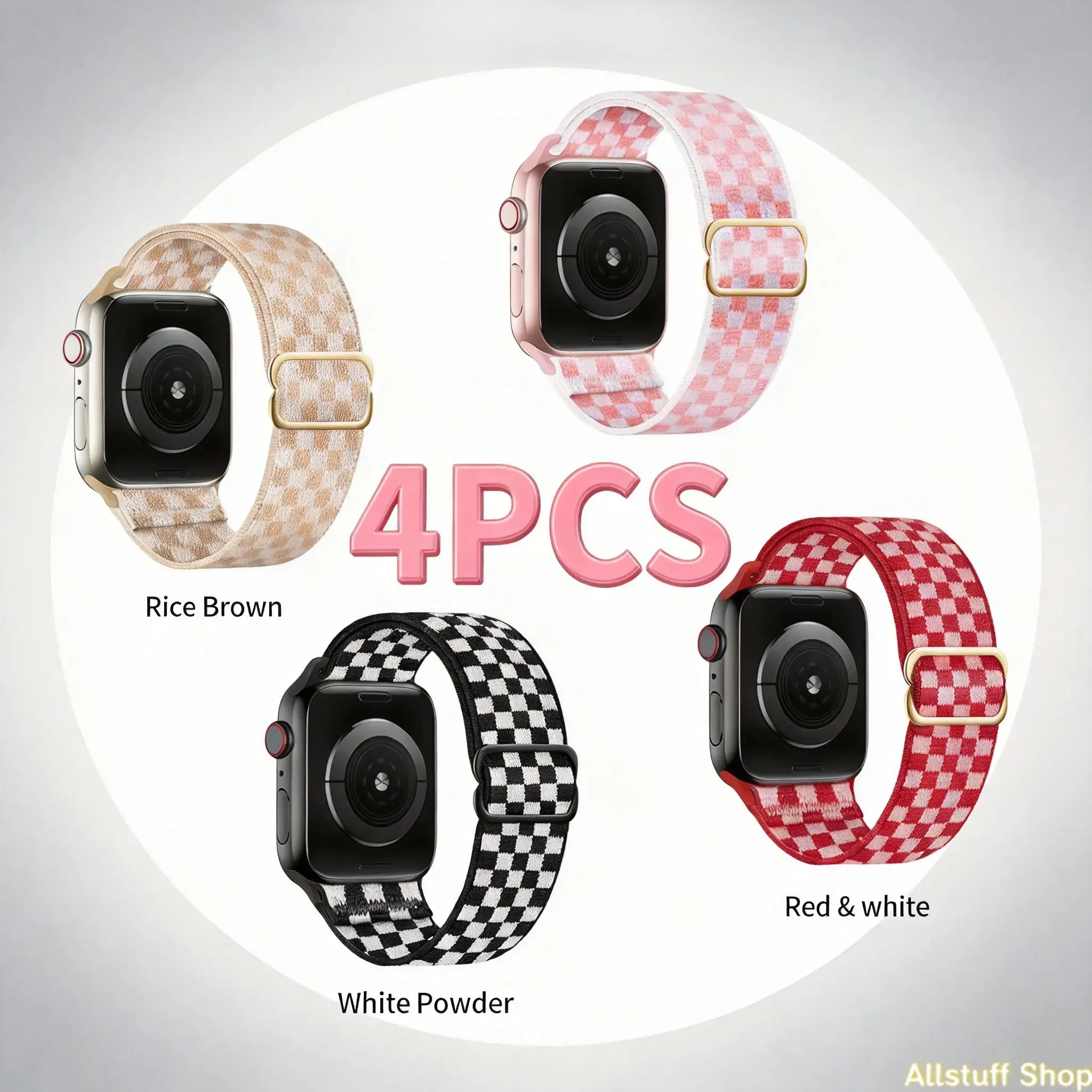 4 PCS Grid Elastic Nylon  Band, Adjustable Slide Buckle Strap, Soft Breathable Fabric Design Compatible with Apple  11 for Daily Casual Outdoor And Sports Wear, Only  Band Included
