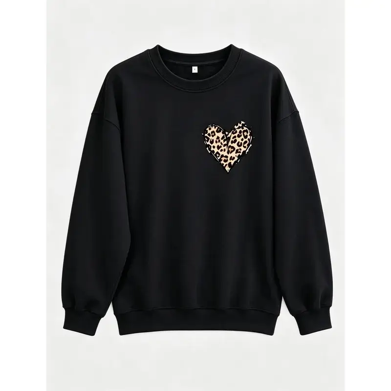 Men's Retro Leopard Heart Graphic Print Short-Sleeve T-Shirt, Casual Loose-Fit Pocket Streetwear Top, Trendy Daily Tee