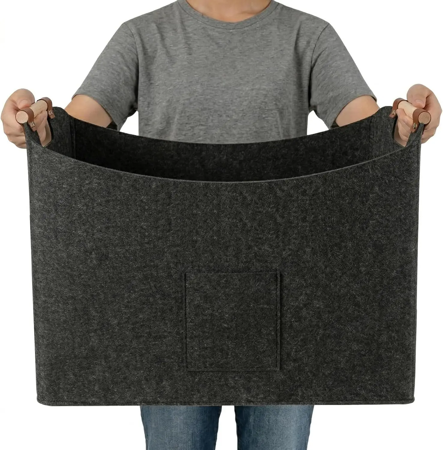 85L Rectangular Felt Fabric Laundry Storage Basket with Handles - Collapsible Single Compartment Hamper for Dirty Clothes, Blankets, Toys - Home Supplies for Living Room, Car Trunk (23.6x15.8x15.8in)
