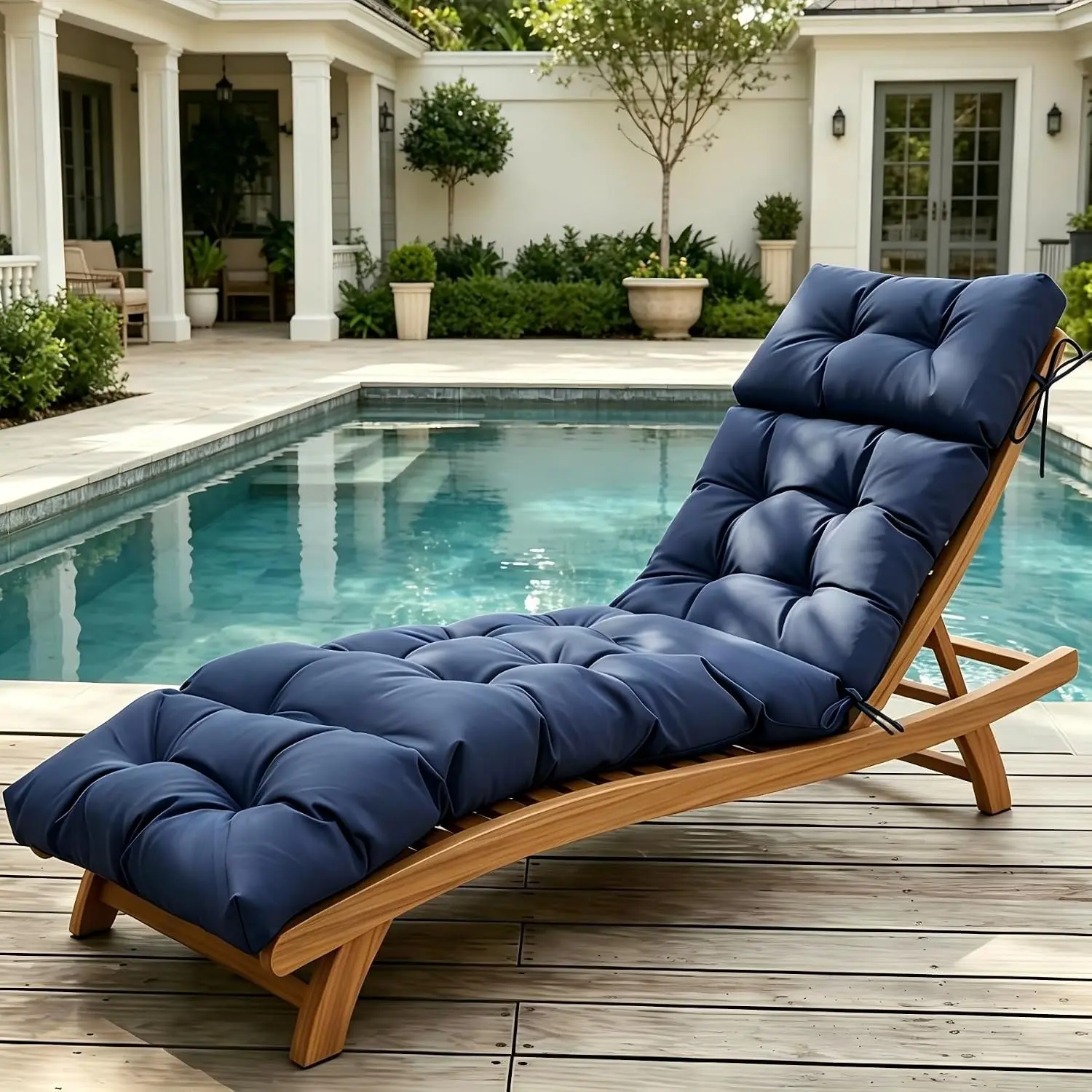Outdoor Chaise Lounge Cushions 75.1x22.8x4.7 Inch, Waterproof Lounge Chair Cushions for Pool, Patio, Deck, Lawn, Fade Resistant Lounge Cushions for Outdoor Furniture with Ties, Navy Blue