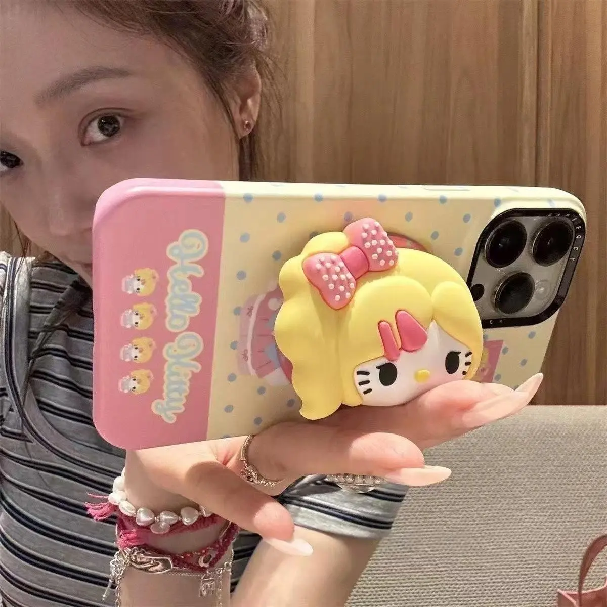 For Magsafe Magnetic Grip Tok Foldable Phone Stand Holder 3D Sanrio Cute Hello Kitty Cartoon Silicone Griptok Support Bracket