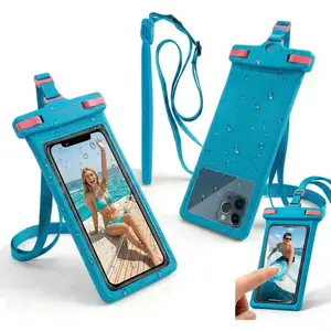 3D Waterproof Phone Pouch Case IPX8 100FT Underwater Cell Phone Dry Bag Soft TPU Sensitive Touch Screen Protector with Lanyard Fits iPhone 17-11 Pro Max Plus Galaxy S25 for Fishing Pool River Blue