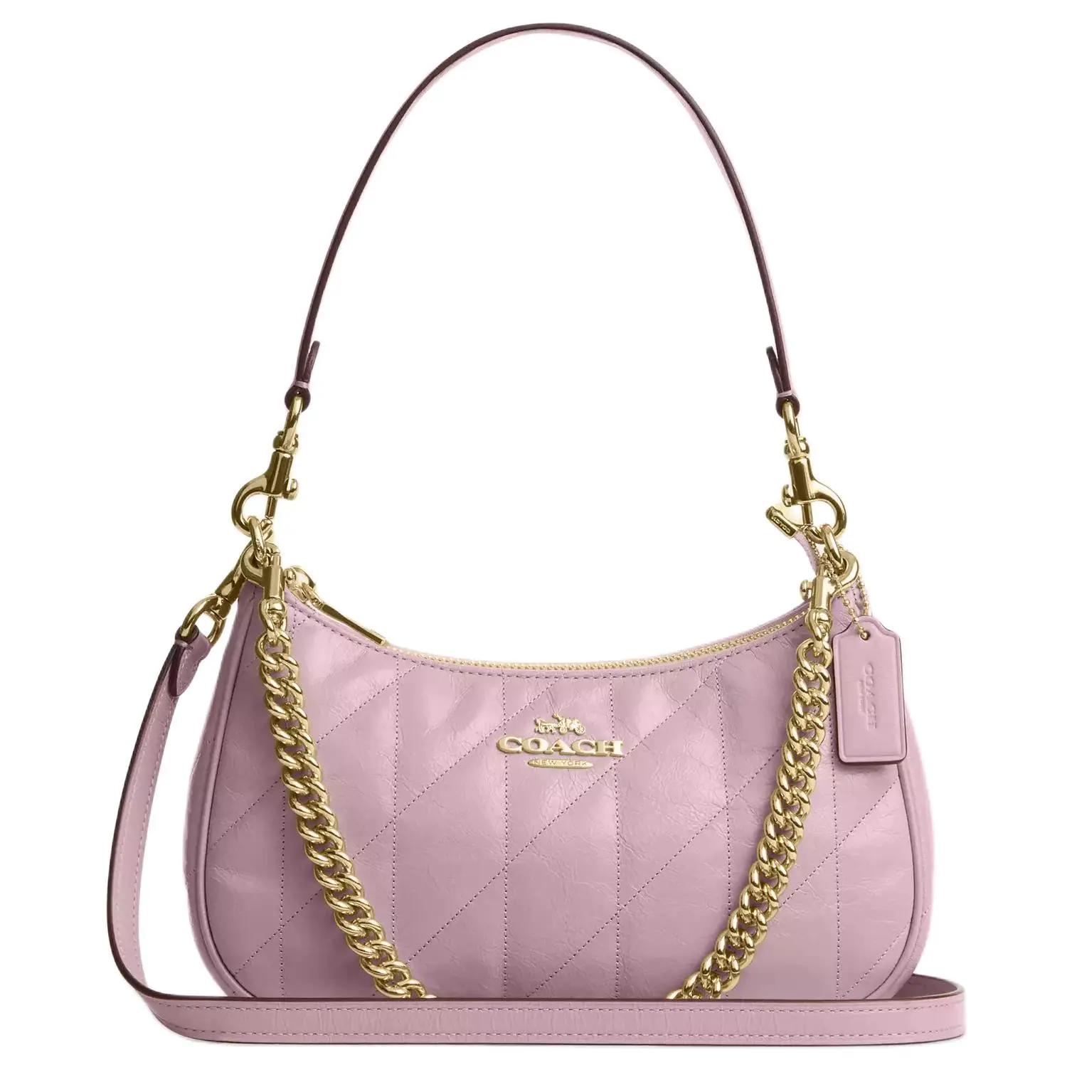 COACH Teri 24 Quilted Leather Crossbody Shoulder Bag for Women, Carnation Pink