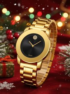 women's elegant round dial quartz watch, fashionable wristwatch with stainless steel strap, modern trendy watch for daily life, with box