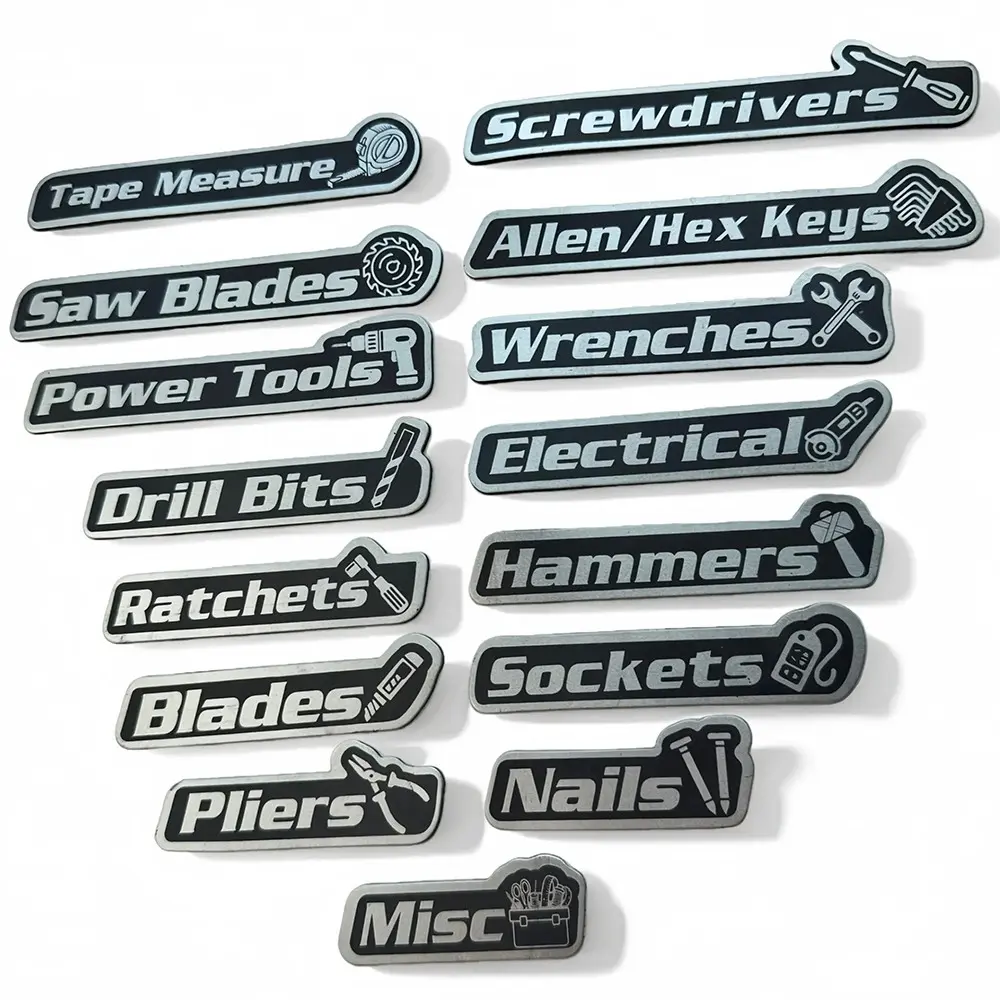15-Piece Magnetic Tool Box Labels Set, Strong Magnetic Hold, Universal Fit Organizer for Steel Cabinets, Carts, Drawers, Tool Boxes, Screwdrivers