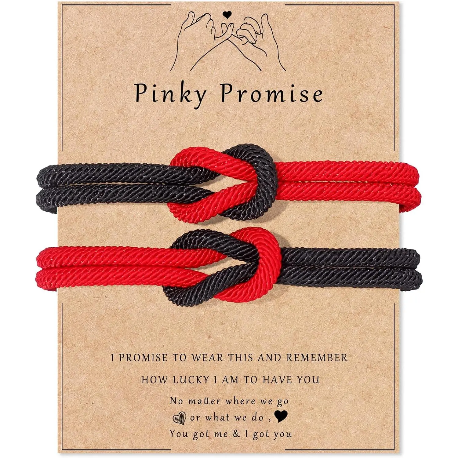 Adjustable Rope Couples Bracelets for Men,Soulmate, Husband, Wife Anniversary Valentines Day Birthday Christmas  for Him and Her (Pinky Promise-Black&Red)
