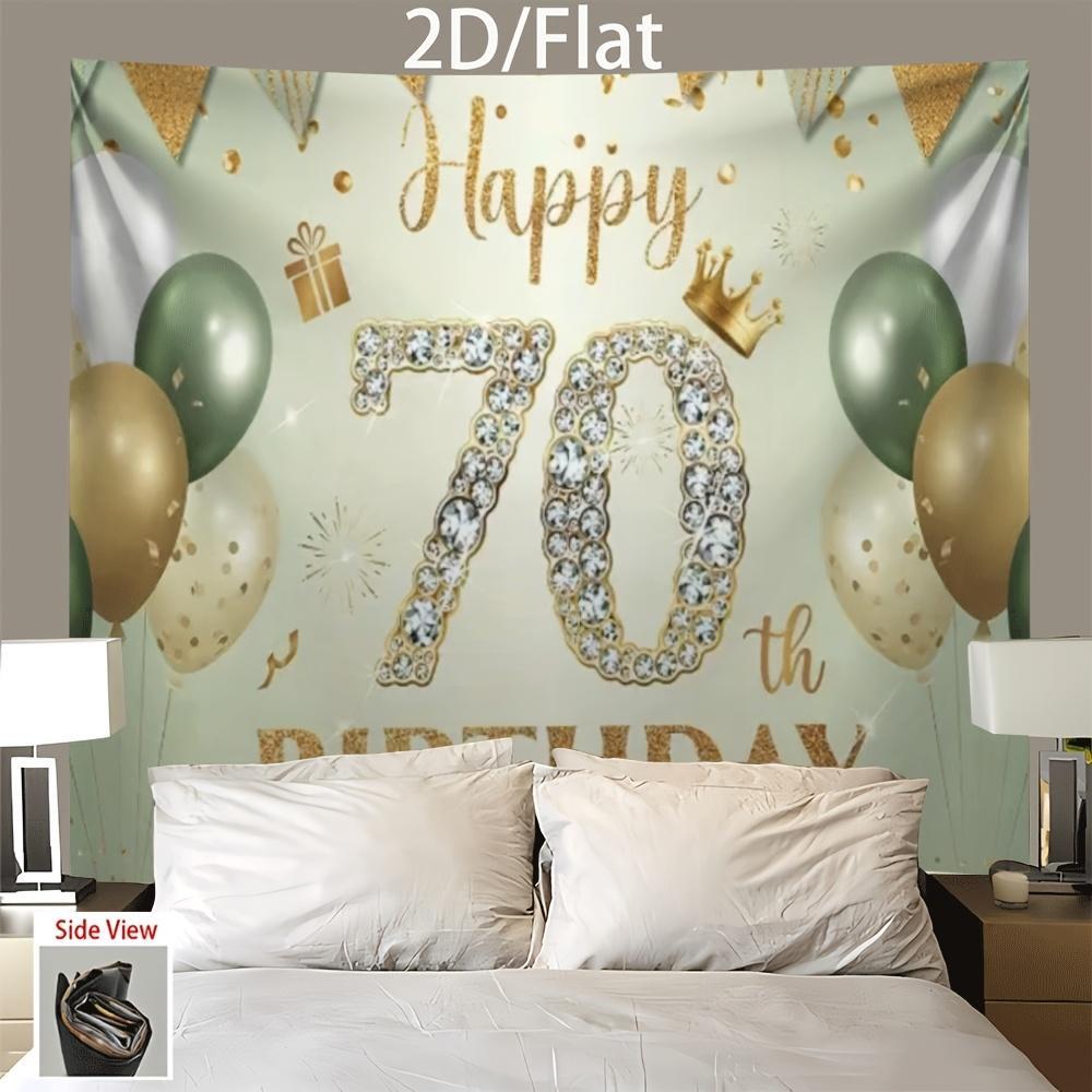2D Flat, 1pc Happy 70th Birthday Party Banner with Balloons & Sparkling  Design - Golden & White Backdrop for Father'S Day, Mother'S Day, Festivals, and Celebrations, Birthday Party Decorati