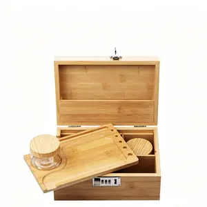 Household Bamboo Stash Lockbox, Large Size with Combination Lock, Classic Decorative Box, Equipped with Storage Accessories