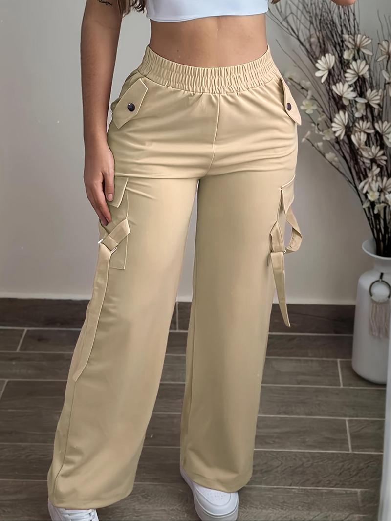 Women's Plain Flap Pocket Cargo Pants, Casual Streetwear Trousers for Daily Wear, Ladies Bottoms for Summer, Casual Sporty Trousers