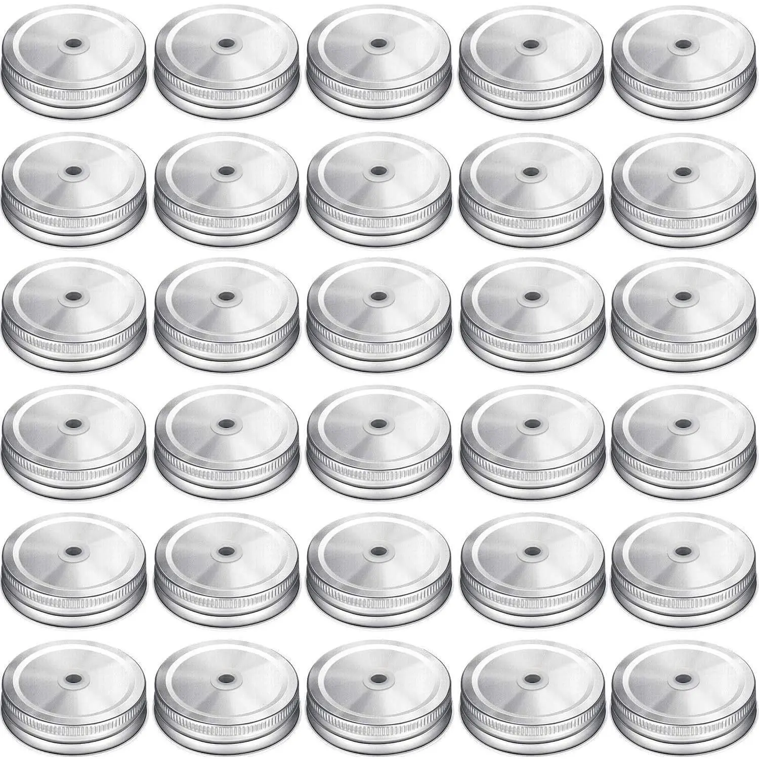 30 Pcs Regular Mouth Mason Jar Lids with Straw Hole Compatible, Metal Mason Canning Lids Decorative Mason Jar Caps for Drinking&Food Storage.