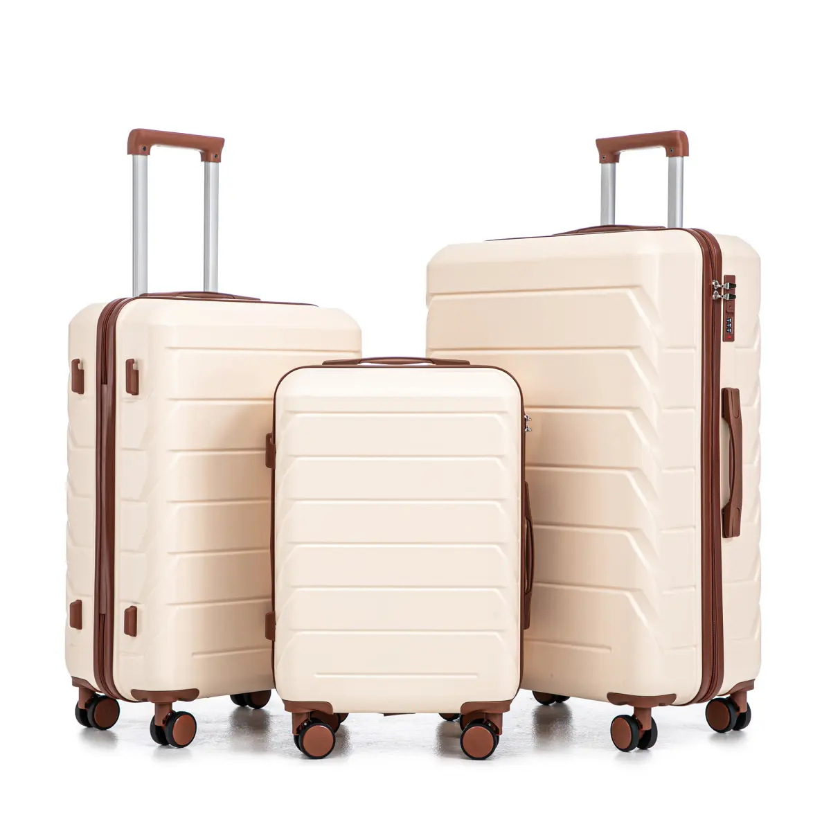 3 Piece Striped Luggage Set, Lightweight ABS Hardshell Suitcases with 4 Wheels 360 Rotation and Combination Lock, 20/24/28 Inch Set, Synthetic