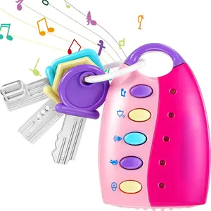 Musical Smart Remote Car Key Toy with Sound and Lights Fun and Educational Musical Toys  Travel Play(Pink)
