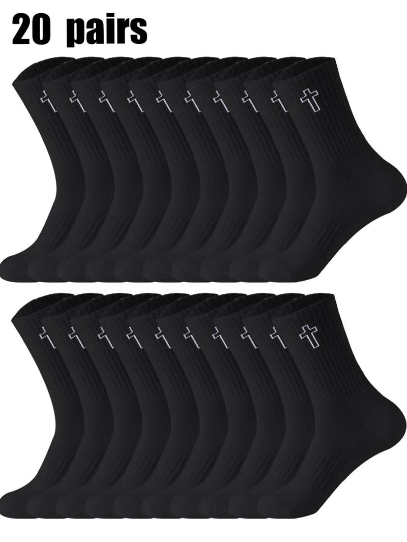 Men's Cross Print Crew Socks, Casual Comfy Breathable Mid-calf Socks for Daily Wear, Men's Socks for All Seasons, Breathable Socks, Sports Athletic Socks