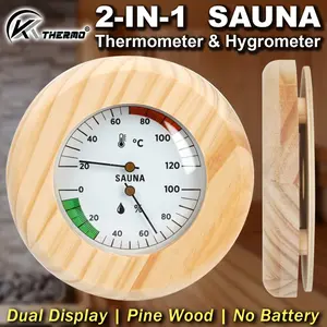 Celsius Sauna Humidity Meter, Natural Wood Frame, Glass Cover, No Plastic Parts, Pointer Style, for Dry and Wet Saunas, Battery-Free