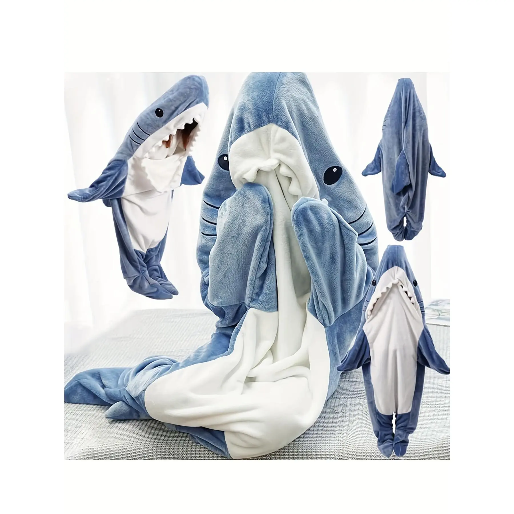 Giant Shark Sleeping Bag, 68.9-inch Oversized Flannel Sleeping Bag Suitable for All Family Members. This Premium Overnight Gear Is Crafted From Ultra-soft Flannel Fabric. An Ideal Gift for Indoor And Outdoor Camping Overnight Stays.
