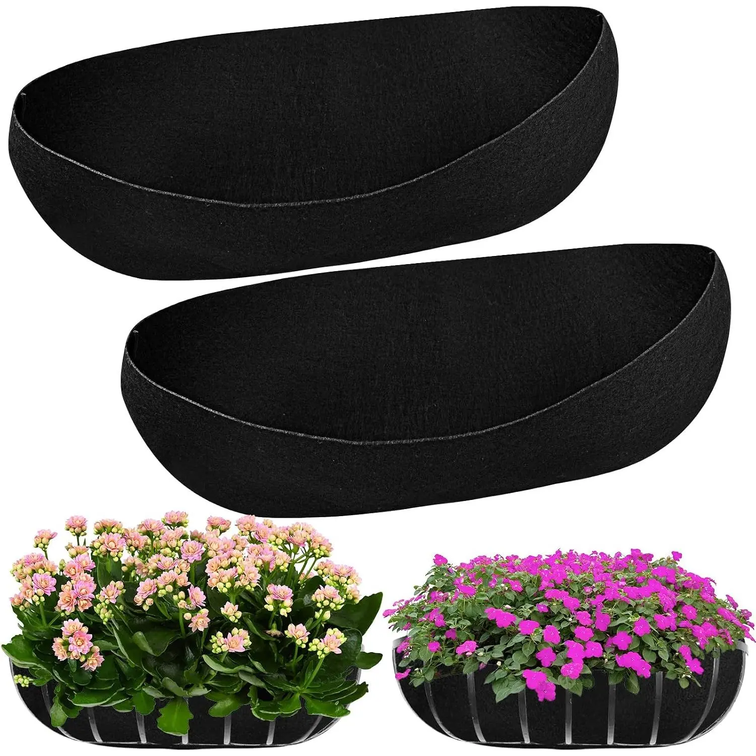 2 count 24Inch Upgraded Planter Basket Liners Fabric Window Box Liners Felt Trough Planter Liner Black Flower Basket Liner Non-Woven   Liner for Planters Garden Fence - Avoid Bird Nesting