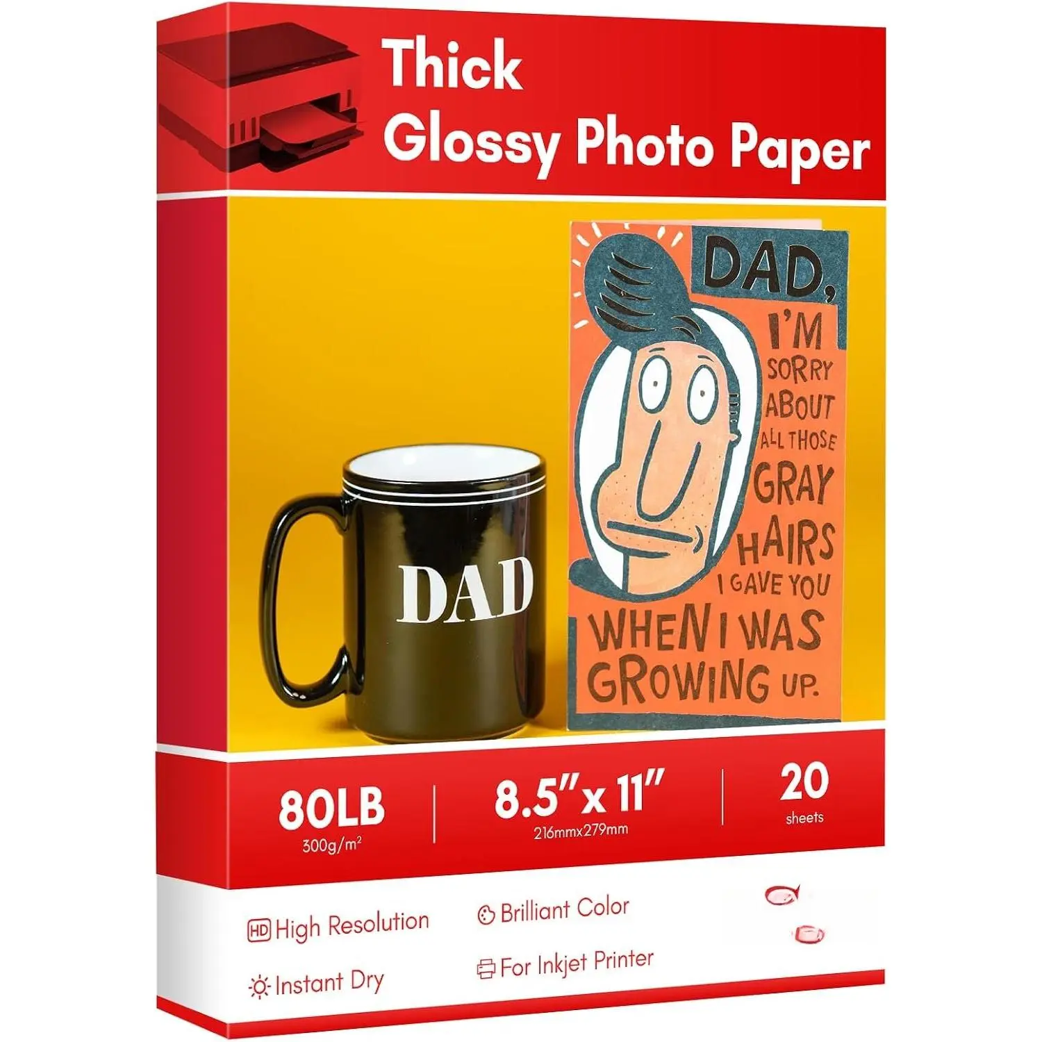 Single-Sided Thick Glossy Photo Paper, 300gsm 8.5x11",20 Sheets | Heavyweight, Brilliant Color & Clarity, For Photos, Invitations, Postcards, Business Card
