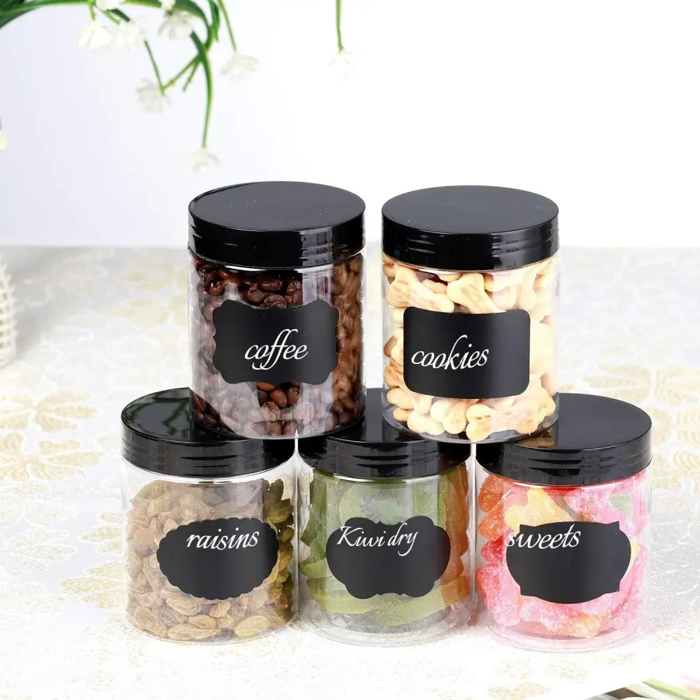 25 Pack 8 OZ Plastic Jars With Lids, Clear Plastic Containers For Household Food Storage Of Liquids Powders Dry Goods, For Kitchen Spices, Grains, Tea, Candy, Cookies Storing And Organizing Utensils Tin Plastic Canisters Food Treat Container