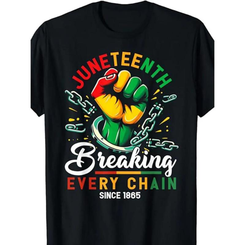 June Teenth Freedom Breaking Chains graphic T-shirt, unisex casual shirt.