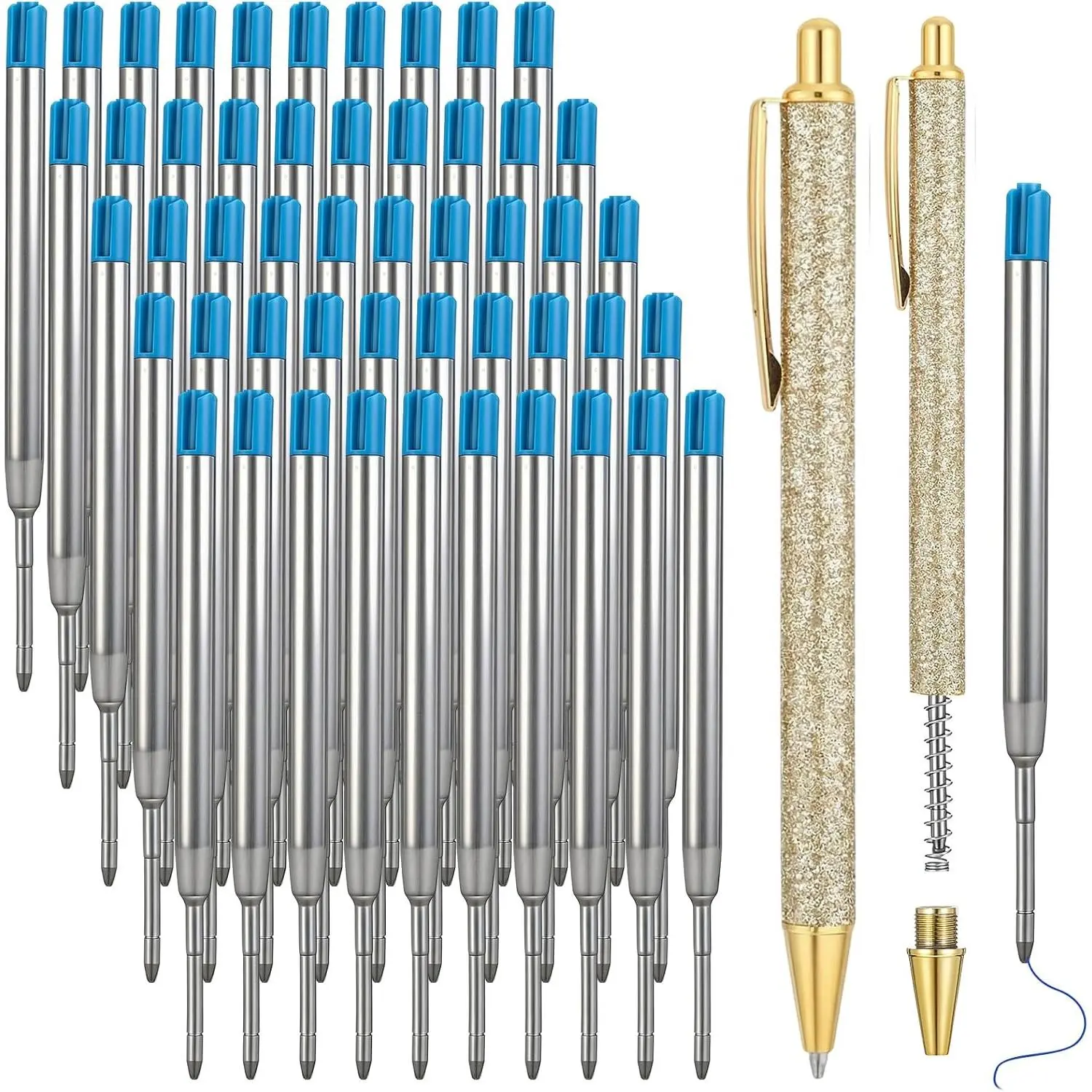 50 Pack 3.9'' Replaceable Ballpoint Pen Refills for Metal Glitter Click Pens 1mm Medium Point Ballpoint Ink Refills Bulk Smooth Writing for Office Supplies(Blue Ink)
